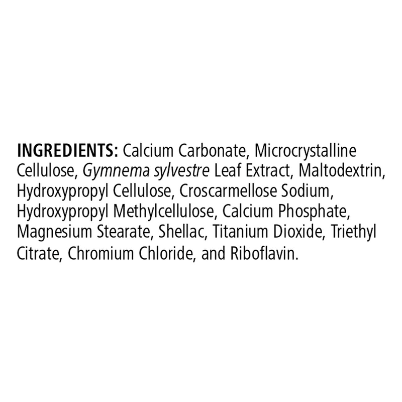 Ingredients of Snack Defense 60 Tablets: Support Blood Sugar including gymnema sylvestre and chromium for blood sugar support.